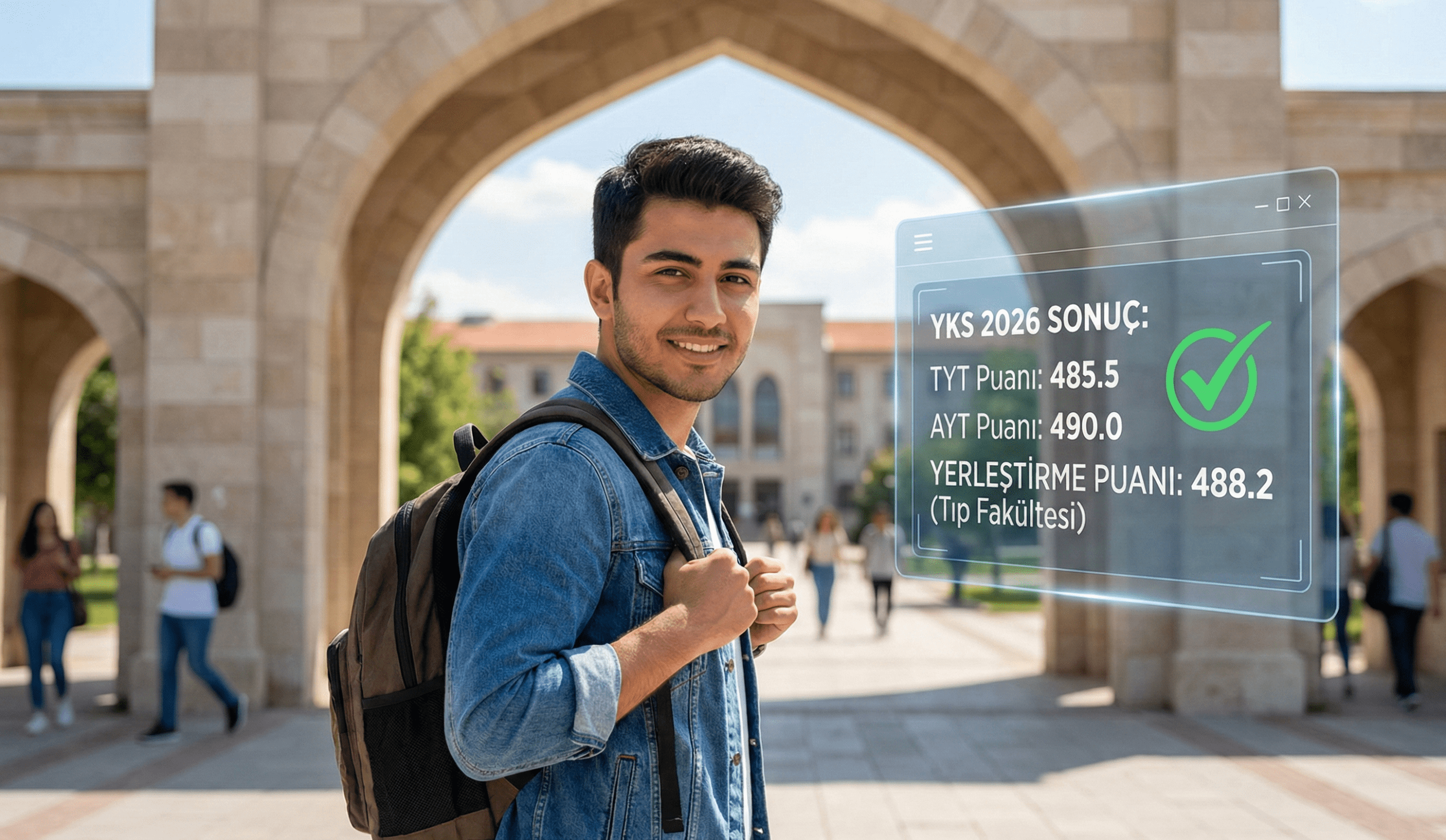 Üniversite hedefine ulaşmış başarılı bir öğrenci, doğru TYT AYT puan hesaplama sonucu elde edilen yüksek skoru kontrol ediyor.