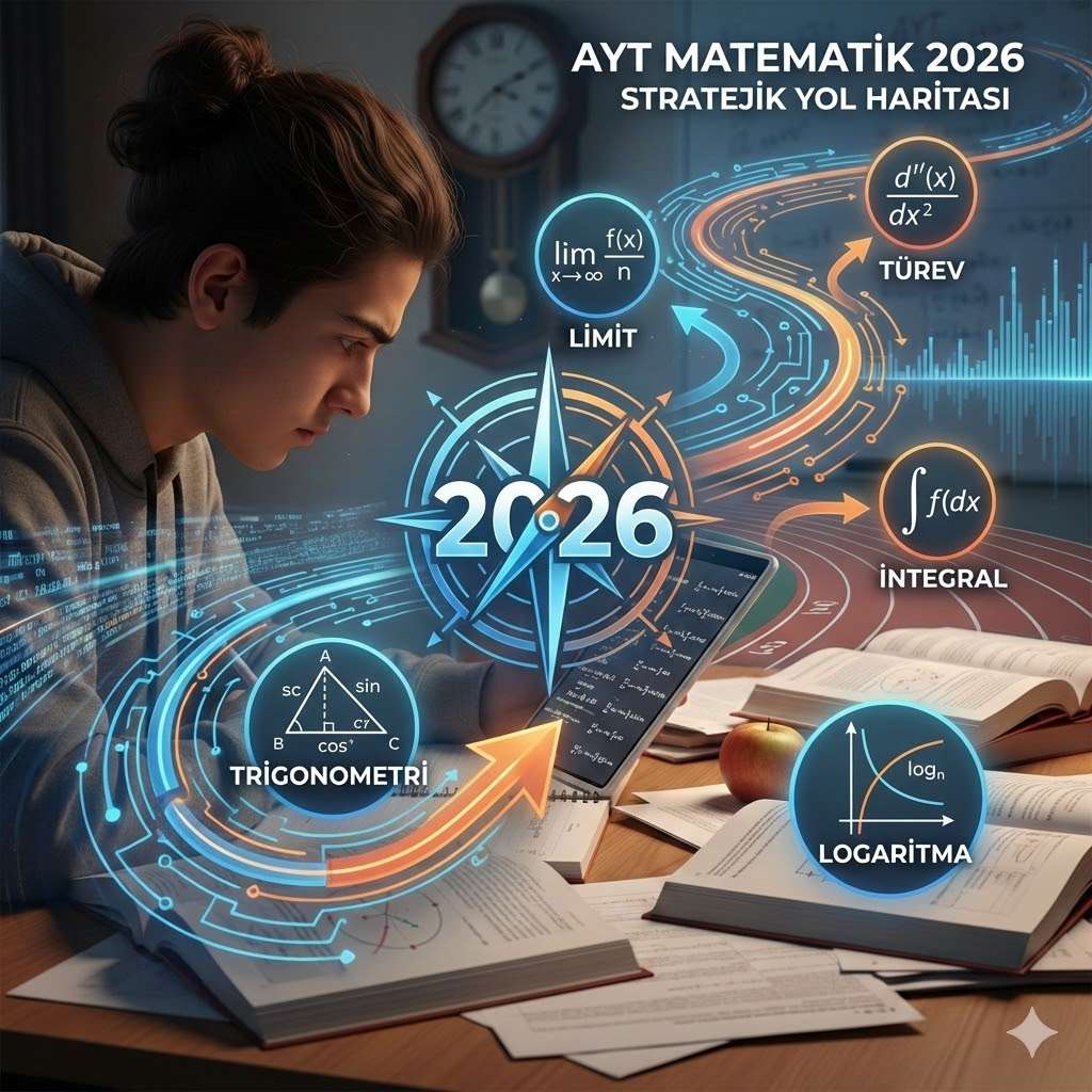 2026 AYT Matematik konuları Limit Türev İntegral ağırlık dağılımını gösteren öğrenci çalışma stratejisi görseli.