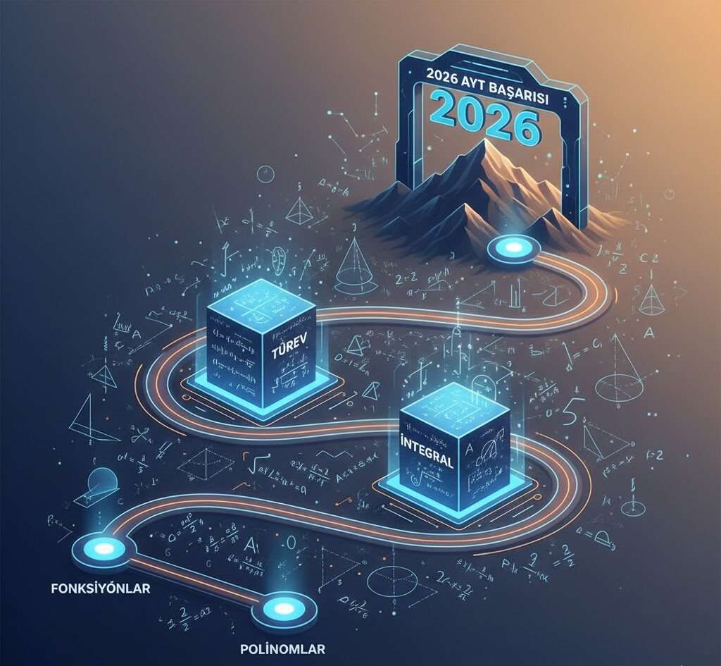 2026 AYT Matematik Konu Sıralaması yol haritası görseli. Fonksiyonlardan integrale giden başarılı bir çalışma stratejisi.